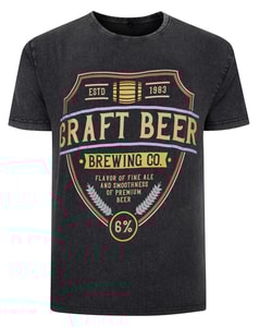 Bigdude Acid Wash Craft Beer Print T-Shirt Washed Black Tall